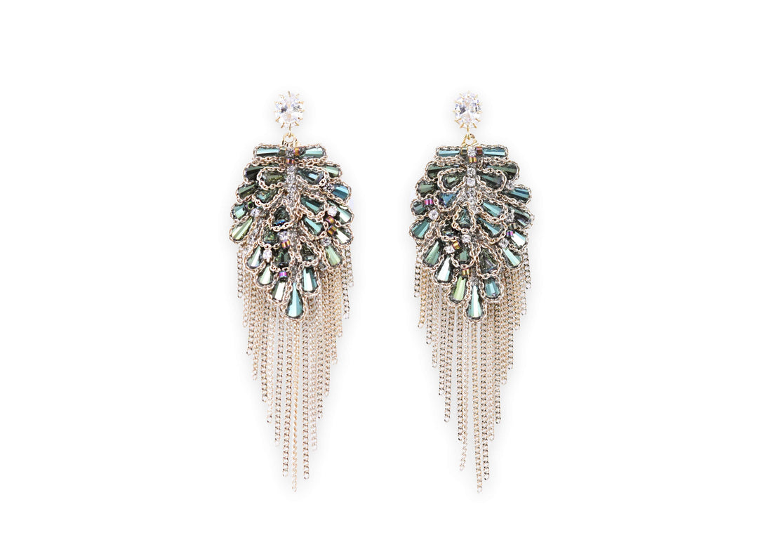 Emerald tassel earrings