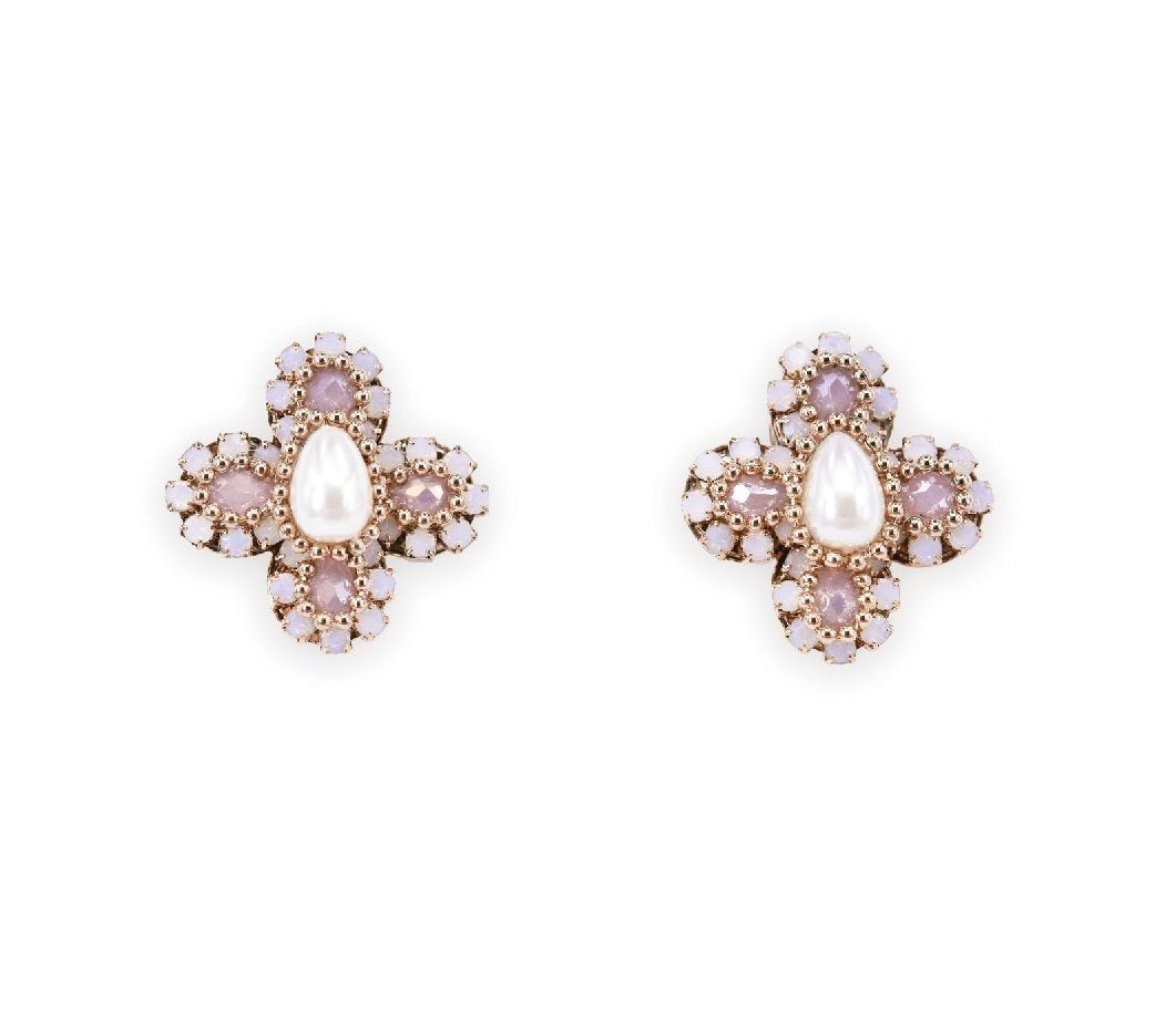 Beaded pink floral studs