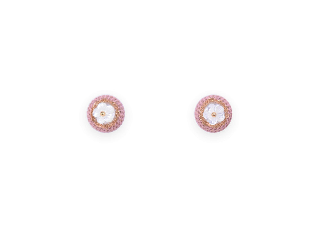 Pink knitted floral studs