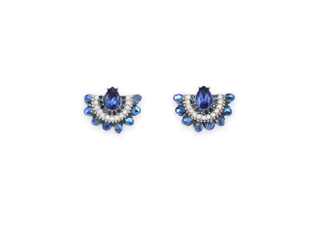 Blue semicircle crystal studs