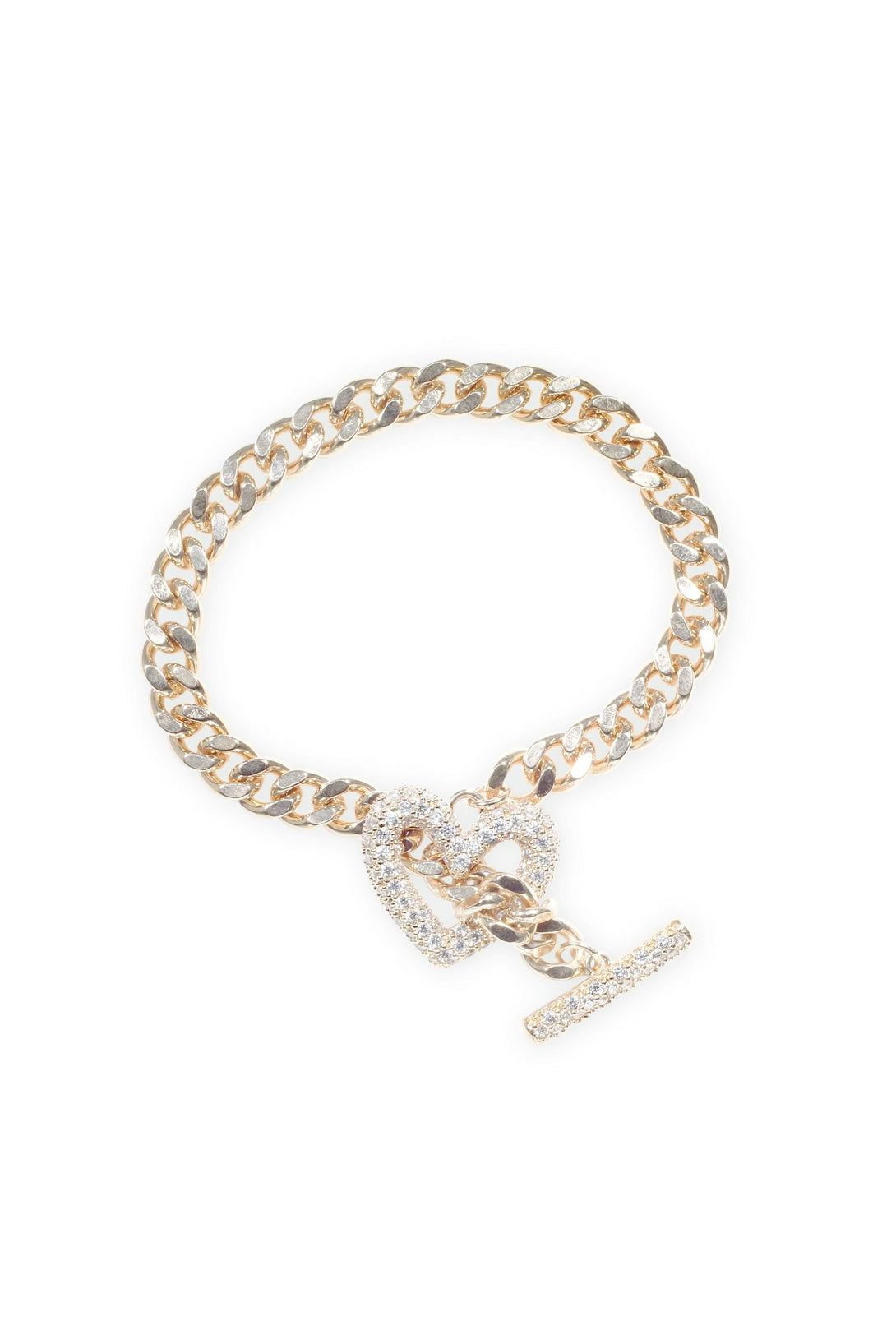 Rhinestone Heart Chain Bracelet-Gold