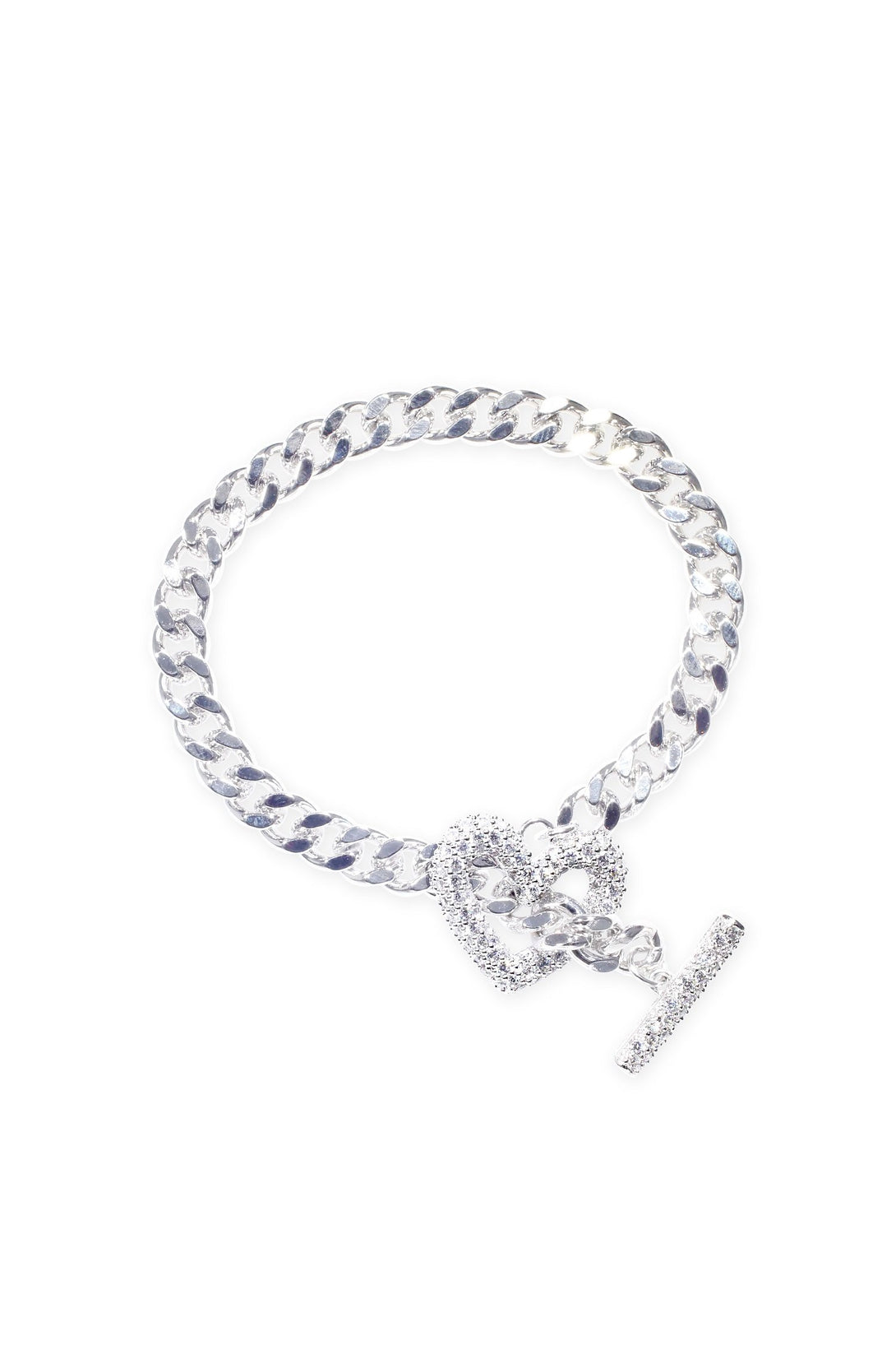 Rhinestone Heart Chain Bracelet-Sliver