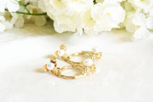 Golden leaves pearl decorated earrings