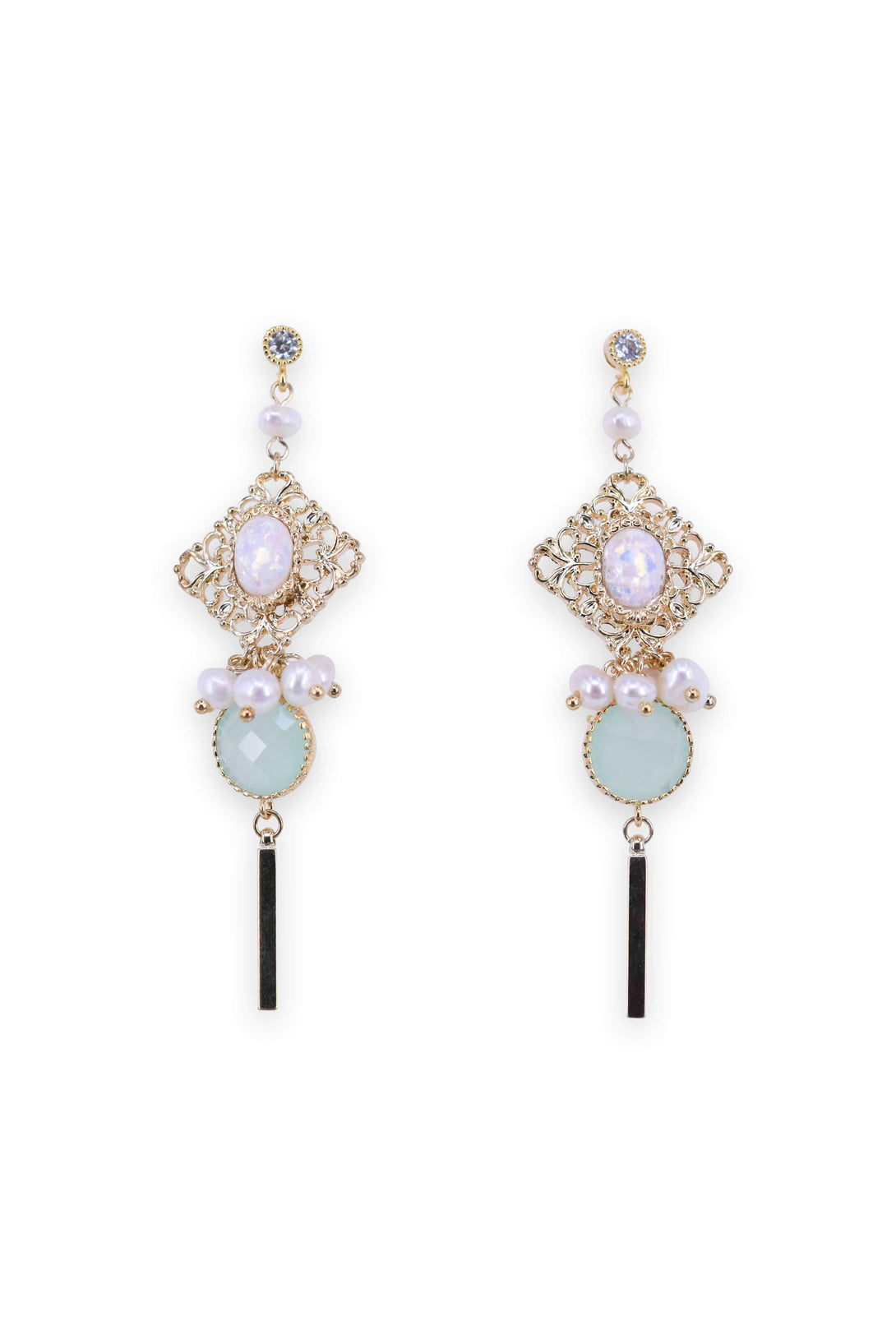 Delicate fashion pearl and gem earrings