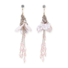 Floral pearl rosy tassel earrings