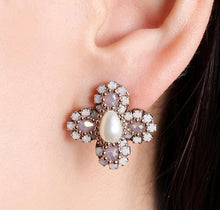 Beaded pink floral studs