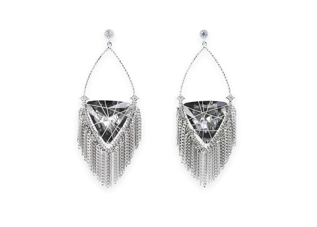 Black diamond statement tassel earrings
