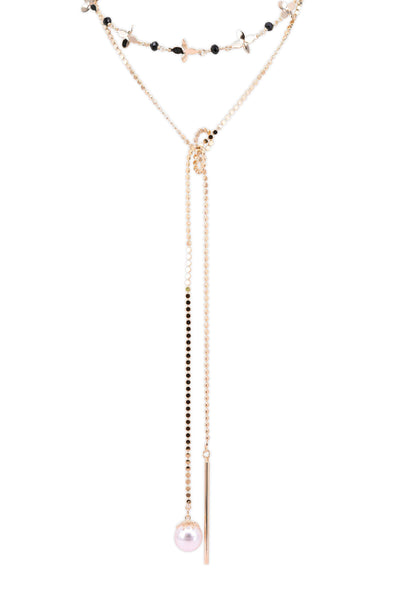 Asymmetrical Y shape pearl necklace