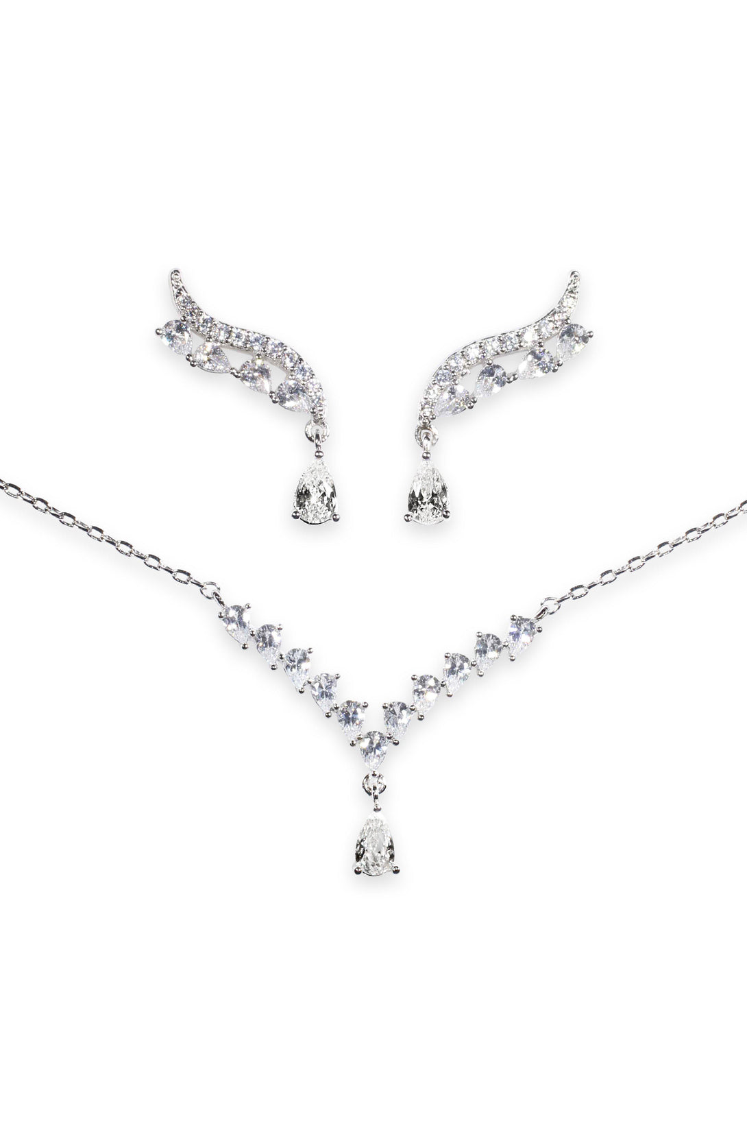 Glamour Set Designer Collection Crystal Drops in Sterling Silver (Earrings, Necklace)