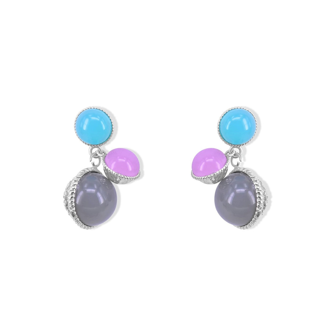 Fun Set Pink, Tiffany Blue and Black Pearl Studs in Silver Plating Earrings