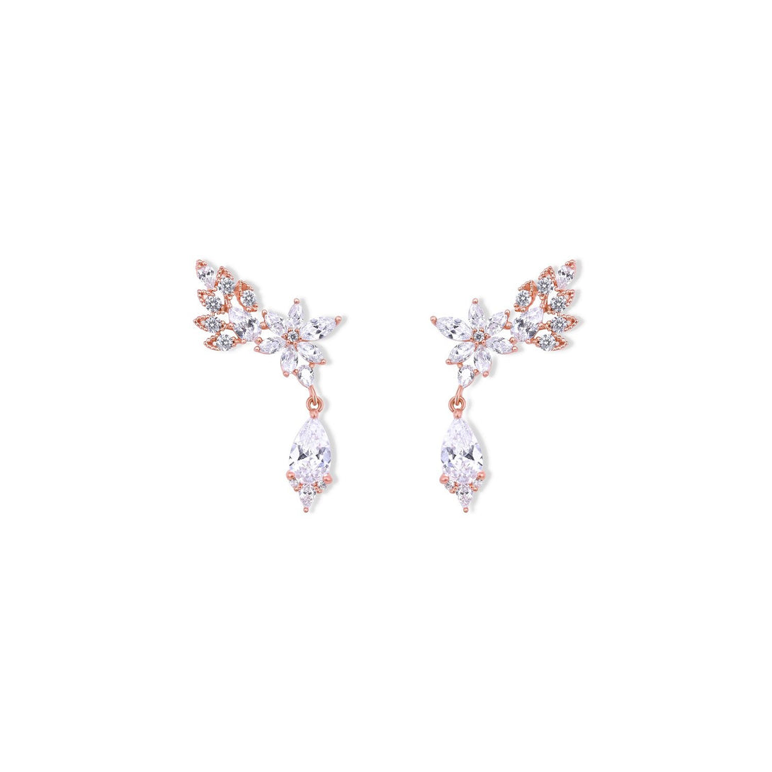 Elegance Set Flower Statement Crystal Drops in Gold Plating Earrings