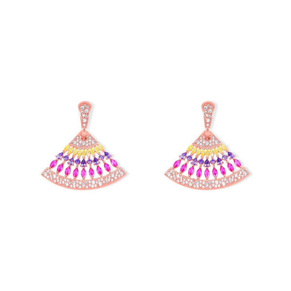 Sparkle Set Yellow, Purple and Fuchsia Crystal Drops in Gold Plating Earrings