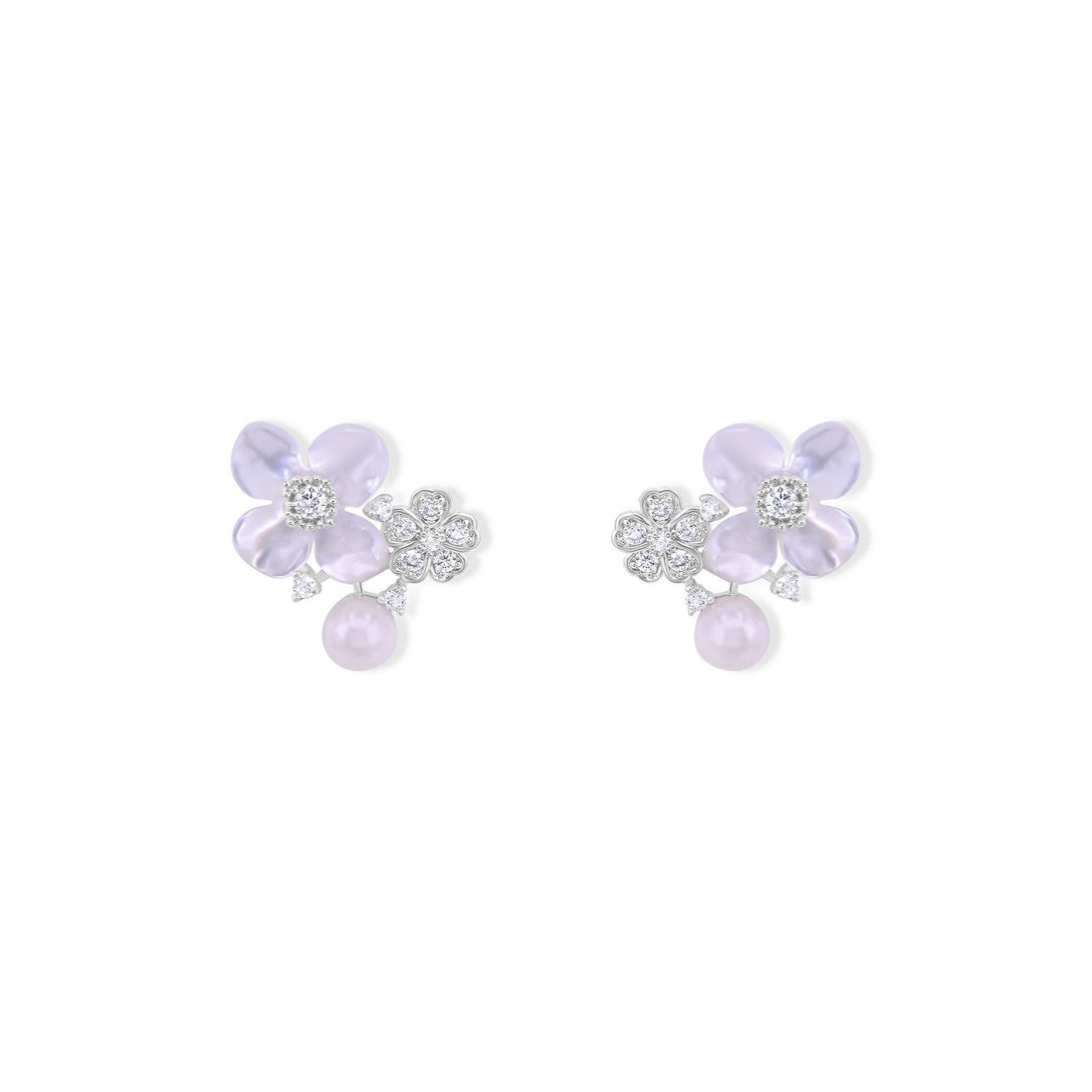 Cuteness Set Flower Statement with Pearl in Sterling Silver Earrings