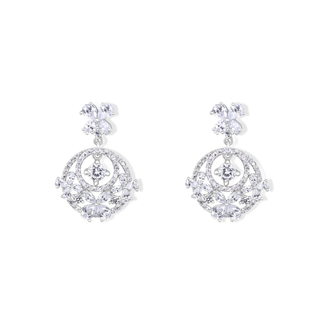 Noble Set Classic Flower Statement with Crystal in Sterling Silver Earrings