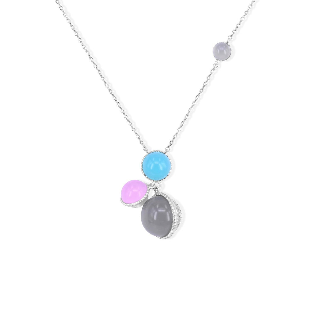 Fun Set Pink, Tiffany Blue and Black Pearl Studs in Silver Plating Necklace