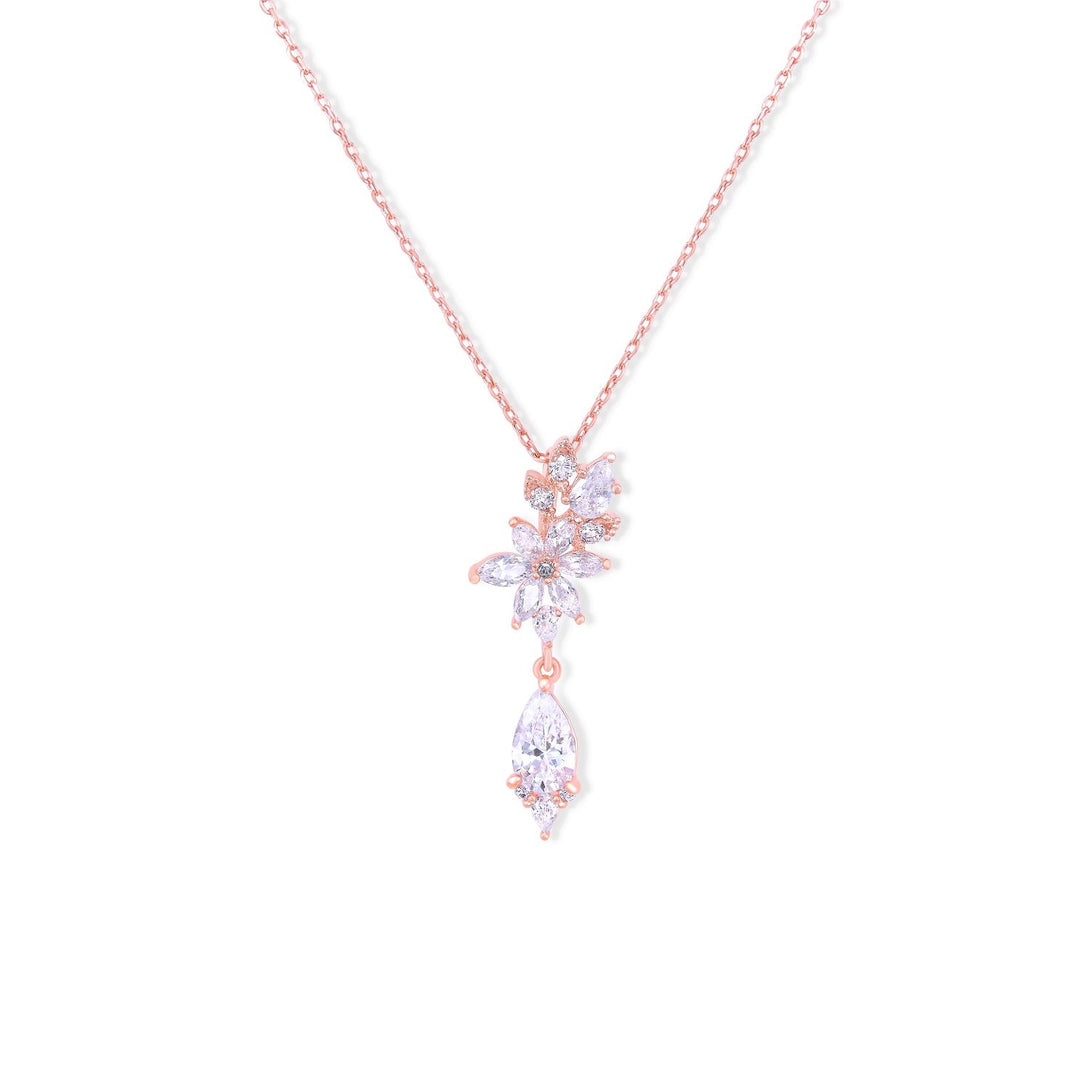 Elegance Set Flower Statement Crystal Drops in Gold Plating Necklace