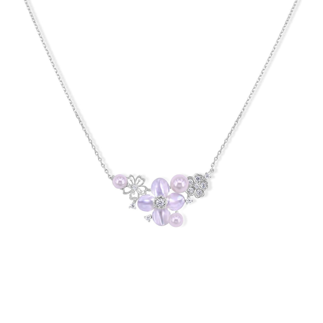 Cuteness Set Flower Statement with Pearl in Sterling Silver Necklace