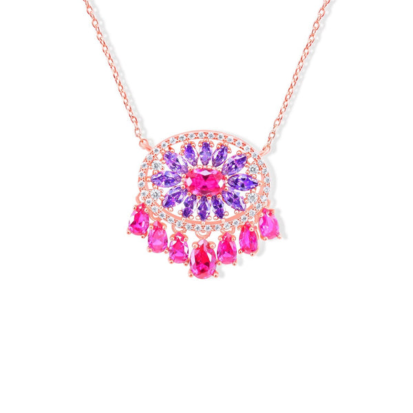 Sparkle Set Enhanced Fuchsia and Purple Crystal Abstract in Gold Plating Necklace