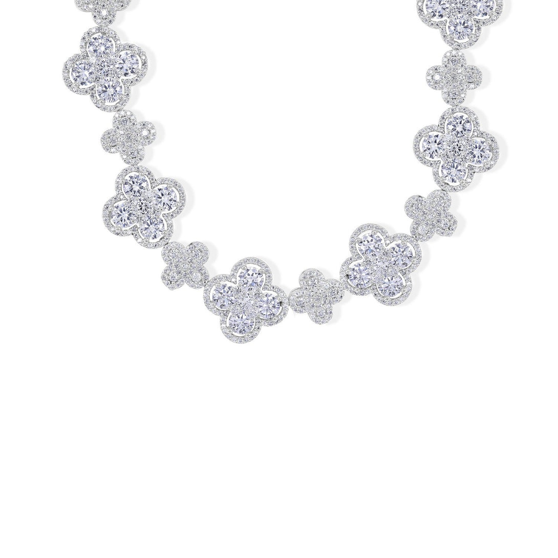 Cuteness Set Flower Statement Crystal Drops in Sterling Silver Necklace