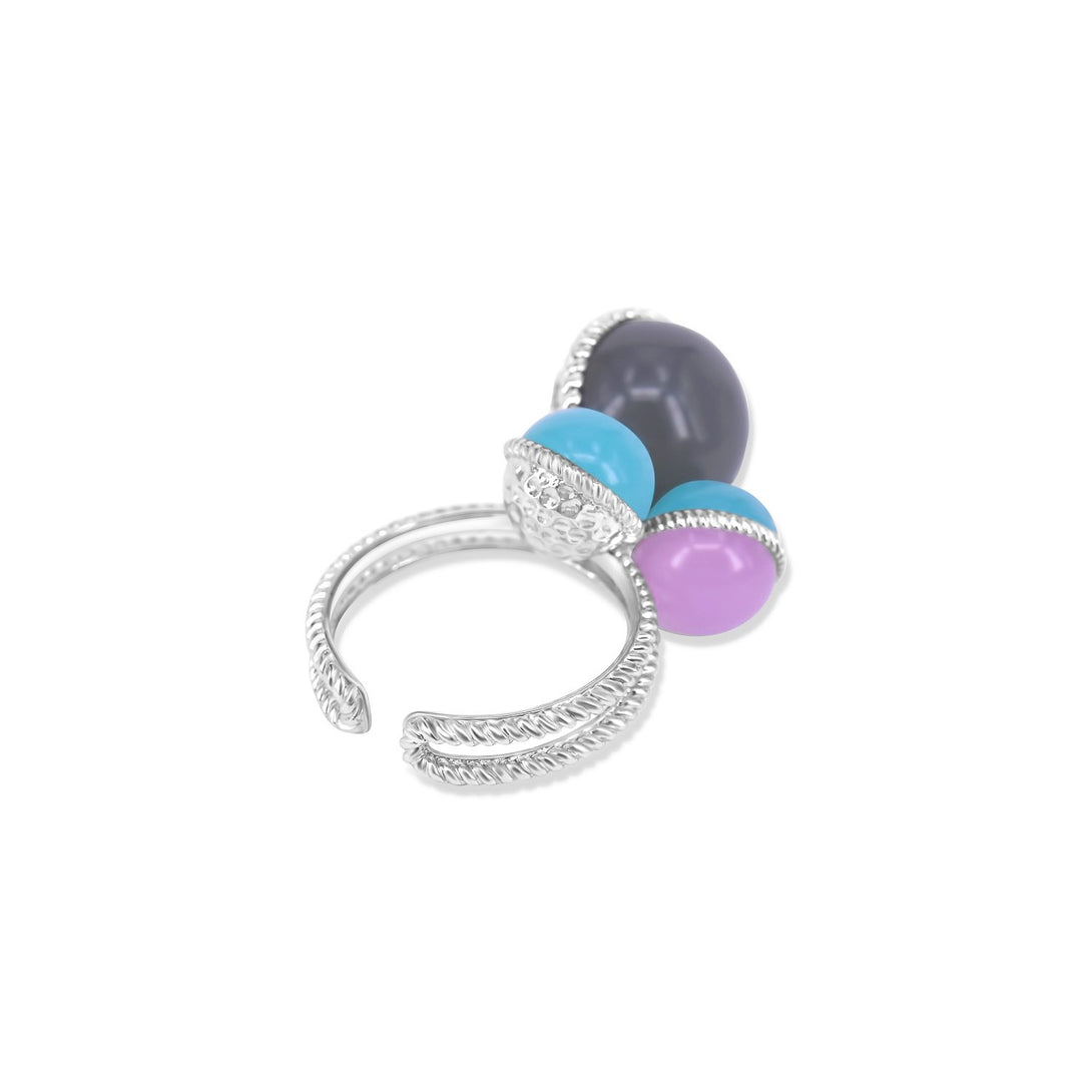 Fun Set Pink, Tiffany Blue and Black Pearl Studs in Silver Plating Ring